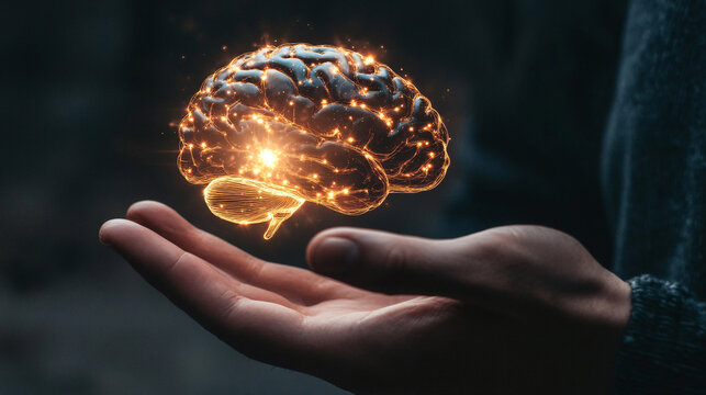 AI human brain, microchip in a brain, brain and computer