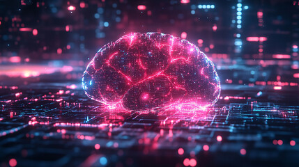 Obraz premium AI human brain, microchip in a brain, brain and computer