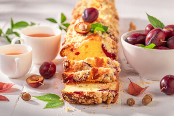 Homemade and tasty plum yeast cake made of local fruits.