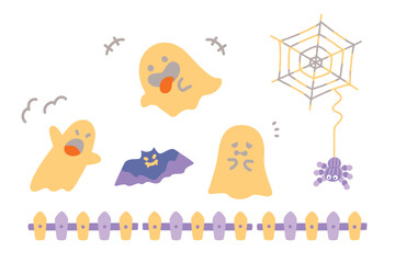ハロウィンのかわいいおばけたちイラスト2
