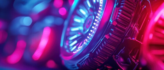 Close-Up of Cooling Fans with Neon Lights in Gaming or Computer Hardware.