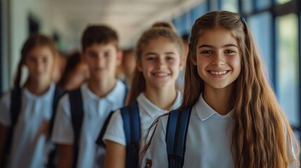 Fototapeta premium A group of young girls are smiling and posing for a picture