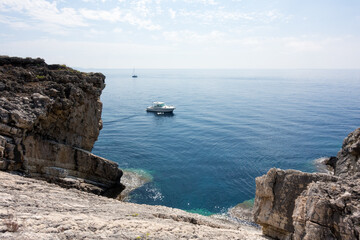 Amazing rocky formations and gorgeous sea waters of the south coastline in Othonoi island, Greece