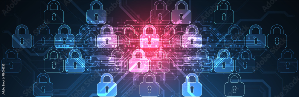 Leinwandbilder secure digital background. virtual confidential, programming protection. hand drawn vector.