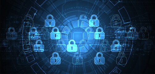 Secure digital background. Virtual confidential, programming protection. Hand drawn vector.