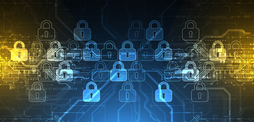 Secure digital background. Virtual confidential, programming protection. Hand drawn vector.