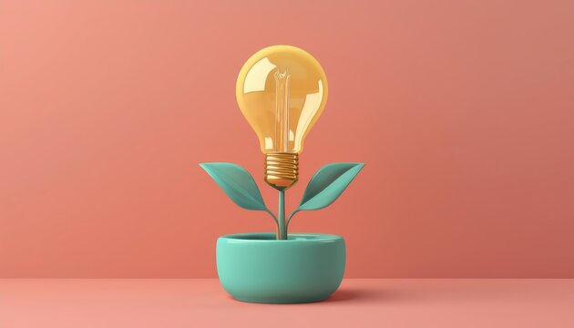Creative concept of a light bulb as a plant symbolizing growth, innovation, and sustainability in a modern setting.