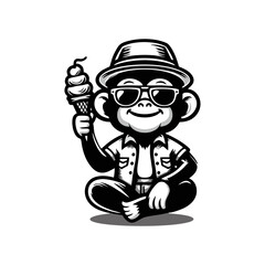 cute monkey logo holding ice cream. Cute monkey with ice cream