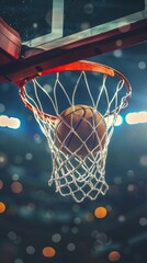 Game-Winning Shot: Basketball Going Through the Hoop with Perfect Precision and Focus.