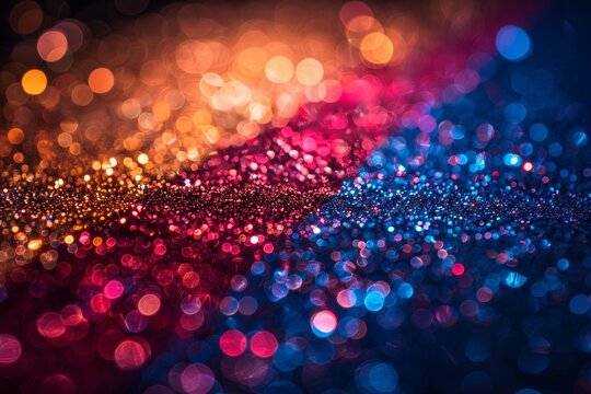 black background with Dominican Republic flag colors in glitter and bokeh 