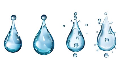 Set of water droplets isolated on transparent or white background, png

