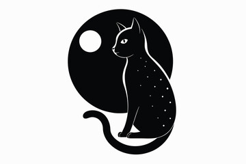a sitting cat with a full moon.eps
