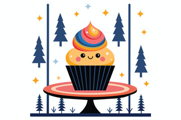 a whimsical cupcake with rainbow frostin.eps