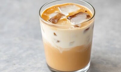 iced flatwhite in a small glass cup,  Generative AI