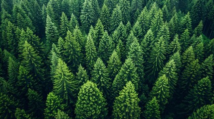 Lush green coniferous forest captured from above during daylight