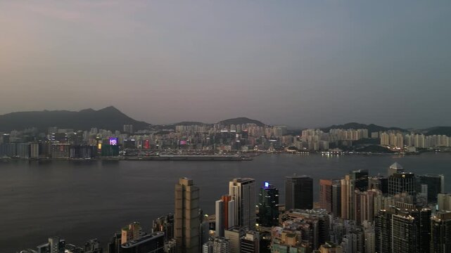 May 5 2022  Panoramc view of Victoria Harbour during dusk.
