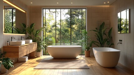Fototapeta premium Serene Scandinavian Bathroom with Minimalist Ventilation System for Refreshing Ambiance