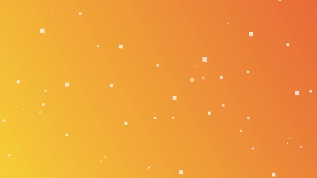Orange gradient background with small white squares scattered randomly, seamless looping animation, perfect for minimalist designs.