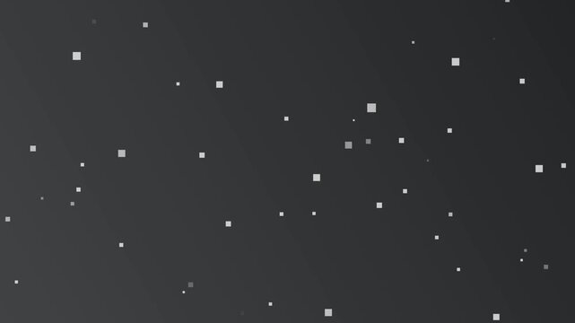 Black grey background with small white squares scattered randomly, seamless looping animation, perfect for minimalist designs.
