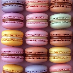 Fototapeta premium Colorful macarons, pastries, French food, desserts, pastel colors, pastry art.