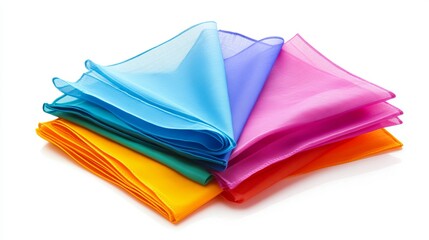 Fototapeta premium A collection of napkins in various colors placed against a white background.