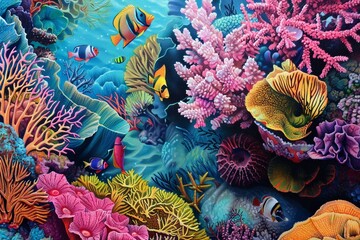 Fototapeta premium Vibrant Coral Reef with Colorful Fish and Sea Life