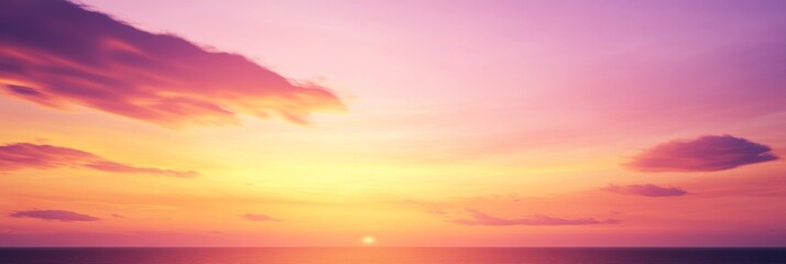 Fototapeta premium Ethereal Skies: A Fantasy Panorama of Sunset and Sunrise with Vibrant Gradients of Purple, Orange, and Yellow Hues, Inspiring Tranquility and Exhilaration.