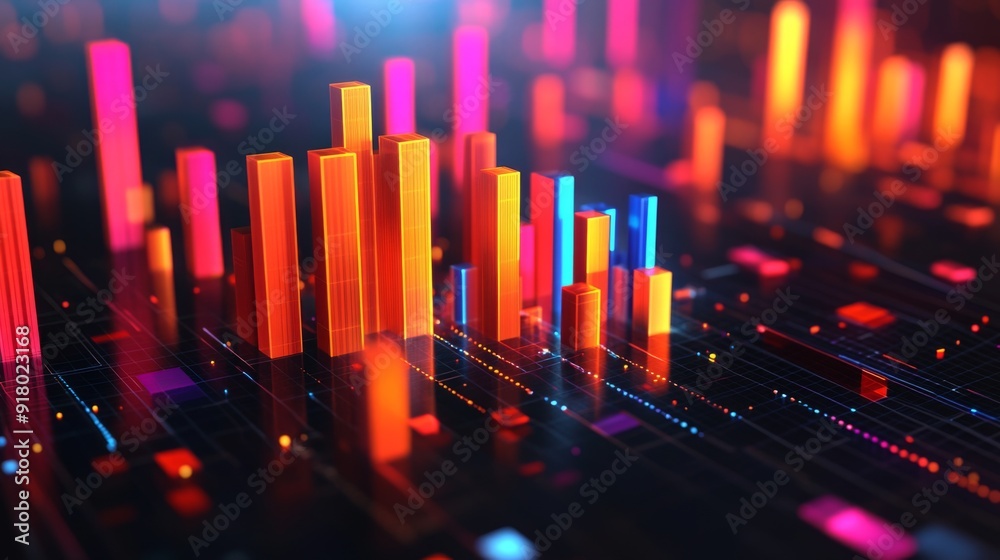 Leinwandbilder A detailed image of a 3D bar graph with animated bars, capturing the data's fluctuations and trends, with interactive elements and labels for an advanced presentation.