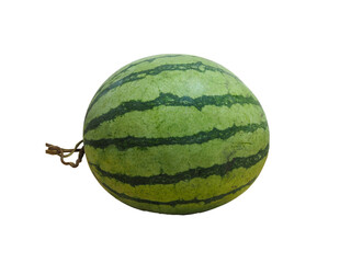 A whole ripe watermelon isolated on a transparent background. 