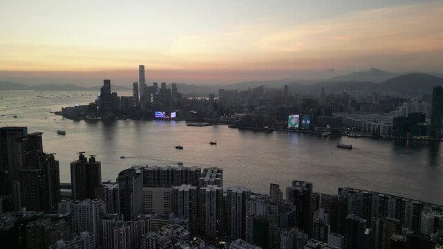 Victoria Harbour, Hong Kong, Twilight metropolis, Aug 4 2024