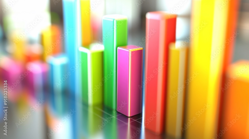Poster A detailed shot of a financial bar graph with multiple colored bars representing different metrics, set against a sleek, minimalistic background