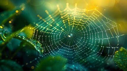 Intricate Raindrops on a Spider s Web   Delicate Nature Macro Shot with Copy Space