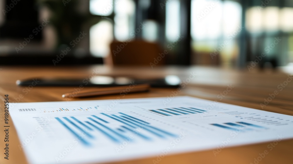 Poster a detailed shot of a financial report with charts and graphs, showing key banking data and financial