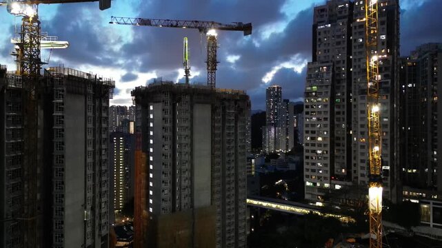 Aug 2 2024 Kwun tong district, Urban night the city, Hong Kong