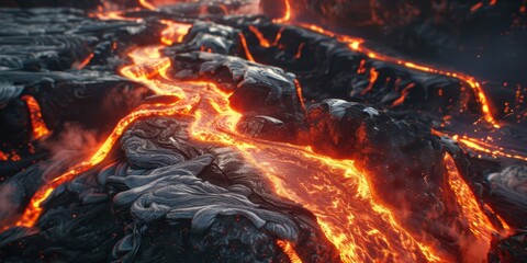 Fototapeta premium Molten Rock Flowing in Volcanic Eruption