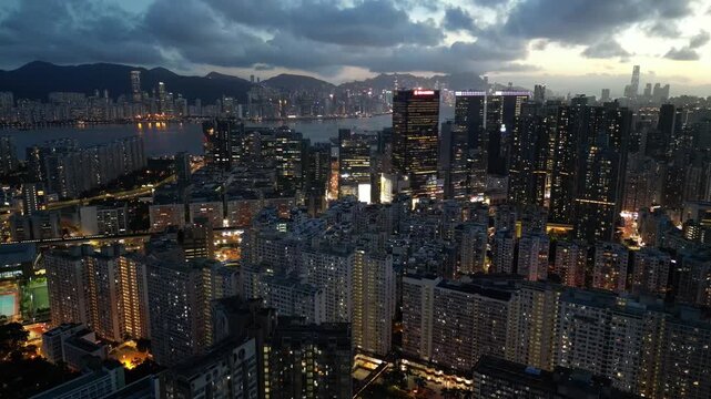 Aug 2 2024 Kwun tong district, Urban night the city, Hong Kong