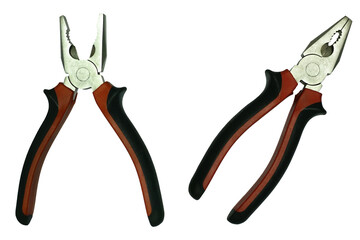 Pliers with black and red handle, isolated on white background