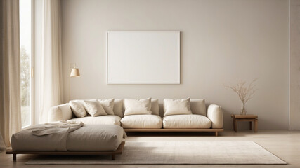 Fototapeta premium Minimalist living room in beige colors
