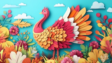 Naklejka premium paper cut style illustration Turkey colorful 3d