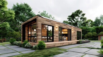 Modern Eco-Friendly Tiny House Powered by Solar Panels for Sustainable Living