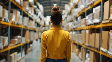 Efficient Purchaser Reviewing Inventory List in Busy Industrial Warehouse for Streamlined Supply Chain Management