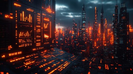 Advanced stock growth scenario with a futuristic approach and digital charts