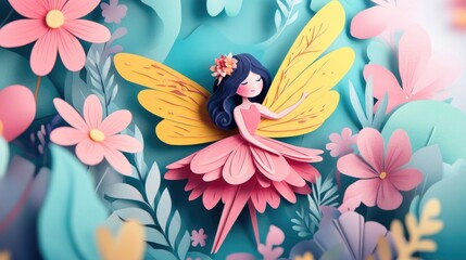 Obraz premium paper cut style illustration fairy colorful 3d