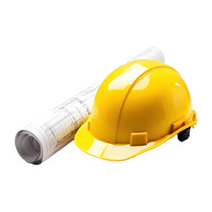 Construction Helmet And Blueprint On Transparent Png Background For Building Projects . Generative ai
