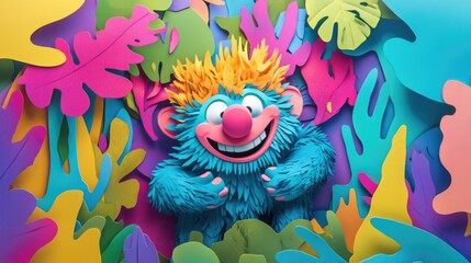paper cut style illustration troll colorful 3d 
