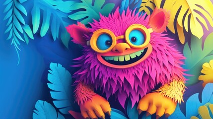 Fototapeta premium paper cut style illustration troll colorful 3d 