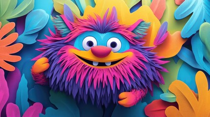 Fototapeta premium paper cut style illustration troll colorful 3d 