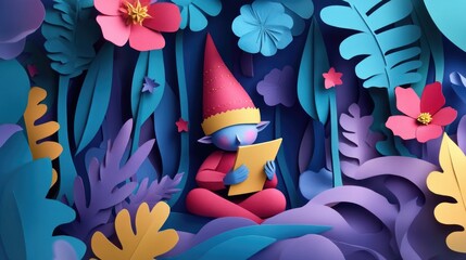 paper cut style illustration Elf colorful 3d 