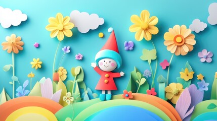 Obraz premium paper cut style illustration elf colorful 3d 