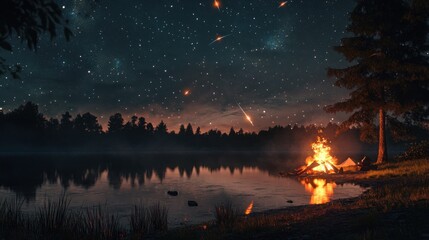 Naklejka premium Campfire Under a Starry Sky